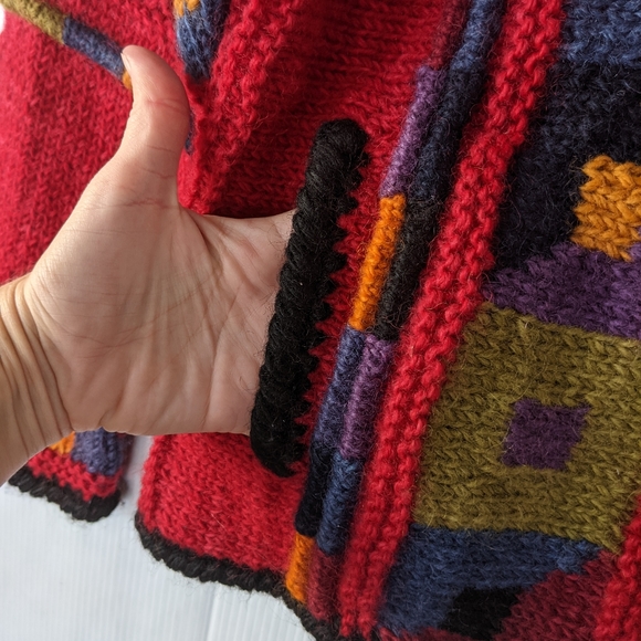 VINTAGE boho red chunky knit cardigan sweater - Picture 9 of 10